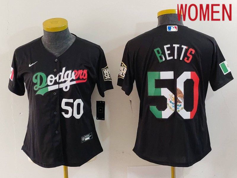 Women Los Angeles Dodgers #50 Betts Black Fashion Nike 2024 MLB Jersey style 7241